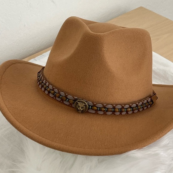 Western Camel Fashion Felt Hat with Gucci Tiger Button Band BNWOT - Picture 7 of 16